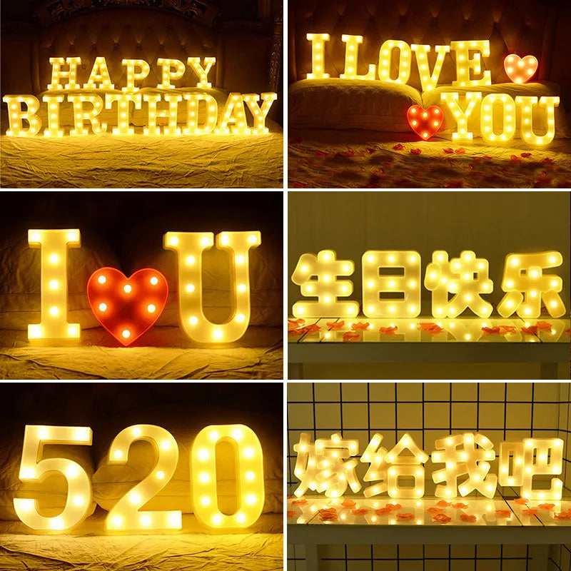Plastic LED letter light measuring 22cm tall for birthday and proposal decorations