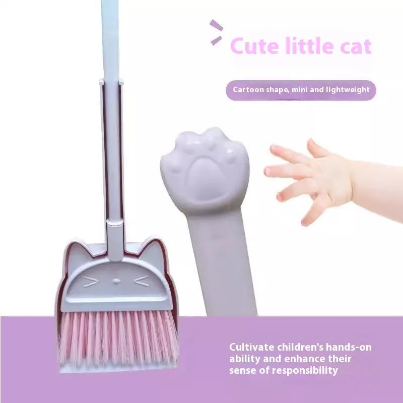 Broom and dustpan set with rotating brush holder in beige, green or purple colours