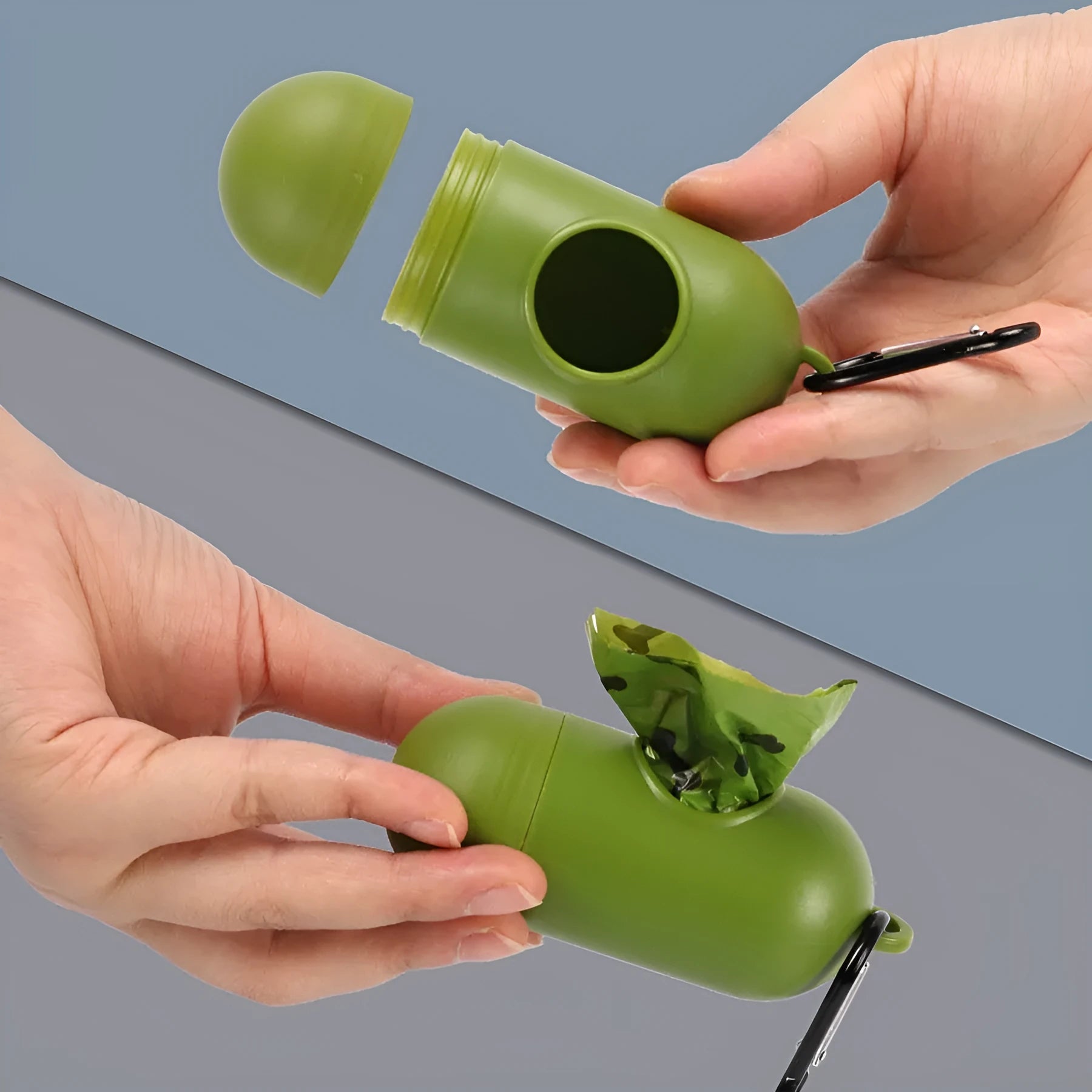 Degradable dog poop bags in army green with black bone print, 23x33cm size with EPI+HDPE material