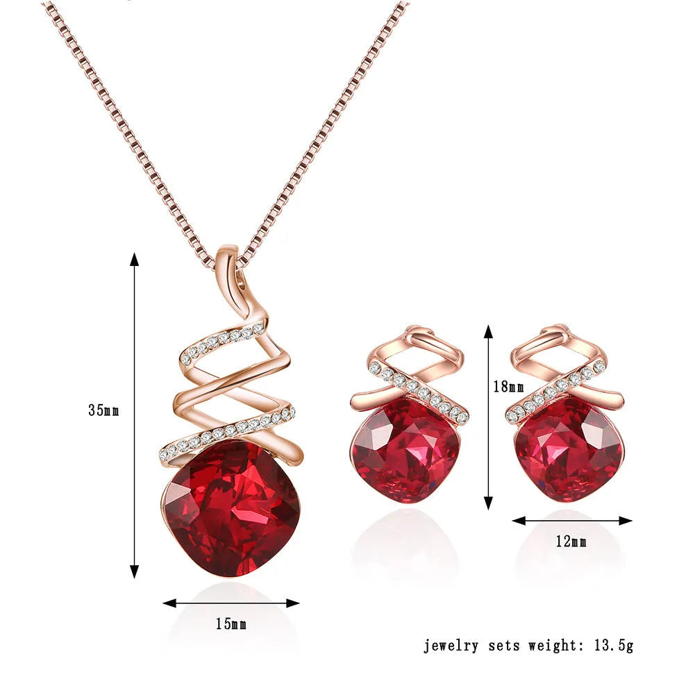 Women's alloy necklace and earring set with water wave chain and diamond-like detail on a white background.