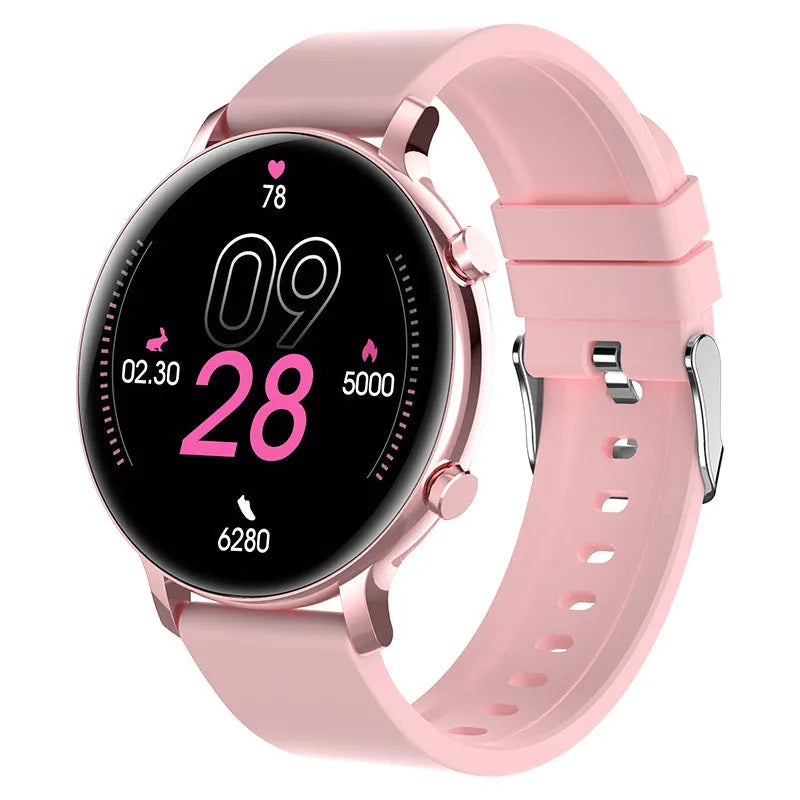Black Bluetooth smartwatch with stainless steel strap showing call screen and heart rate monitor