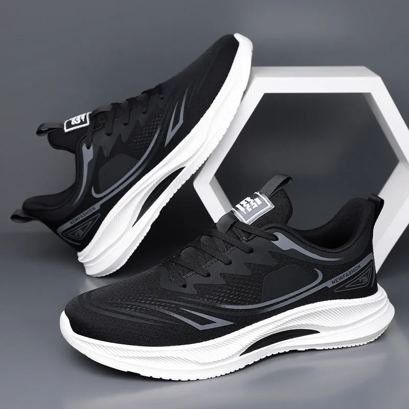 Men's low-top casual shoes in a gray green colour with a woven mesh upper and rubber sole.