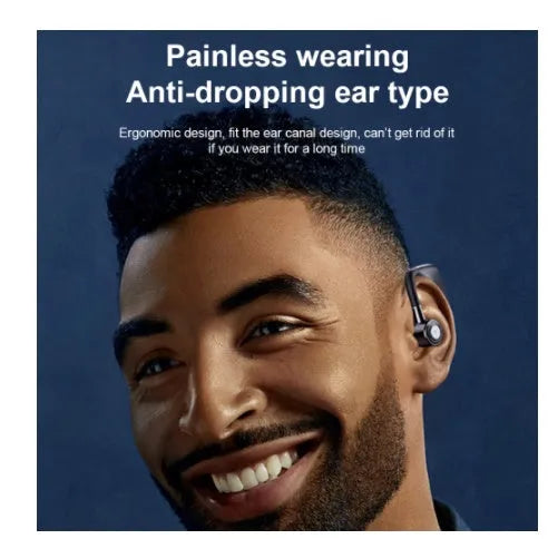 Digital display business earphones with charging compartment in Black showing battery level