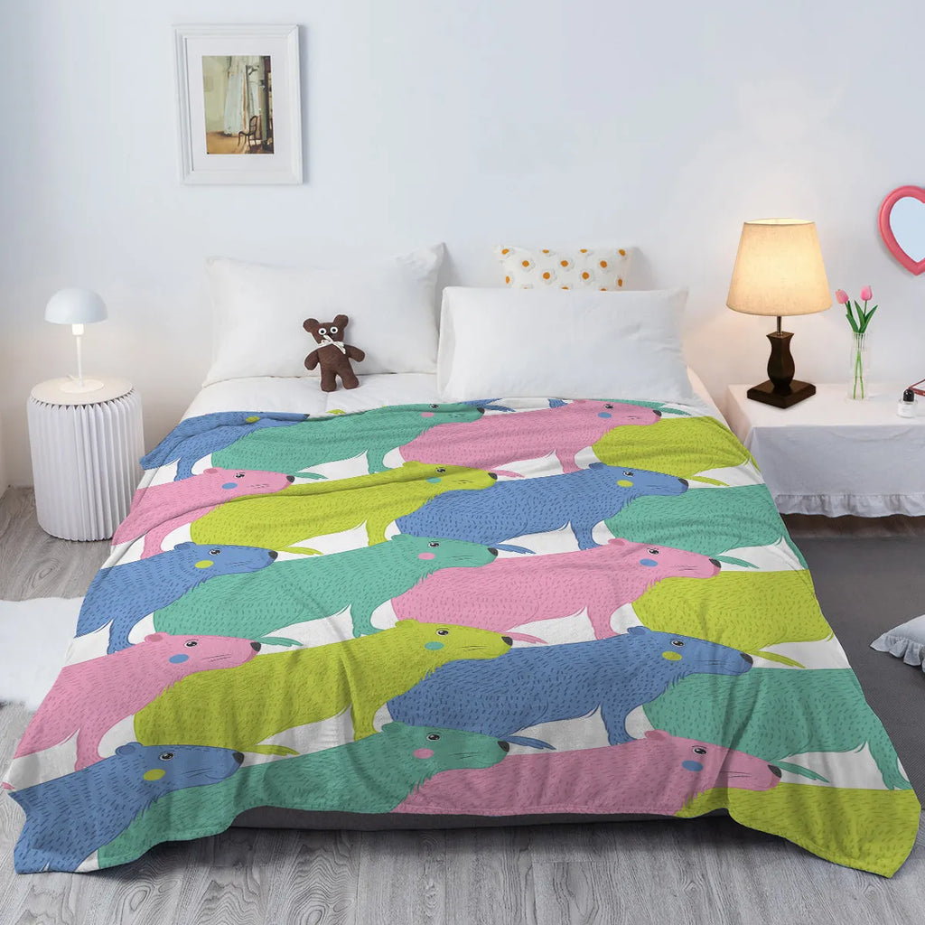 Pink flannel blanket with cartoon dolphin and pet theme pattern, 130x150cm size, soft throw