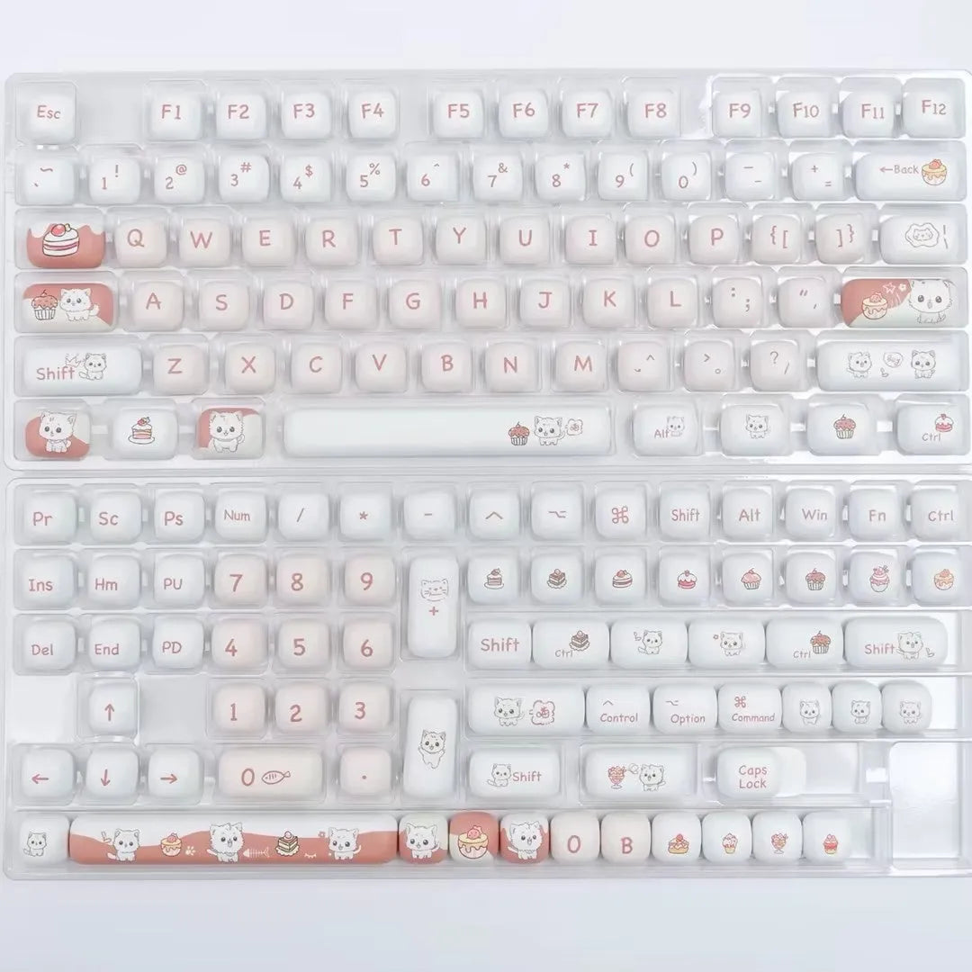 Cartoon dessert cat and cherry blossom cake design sublimation key cap for mechanical keyboards.