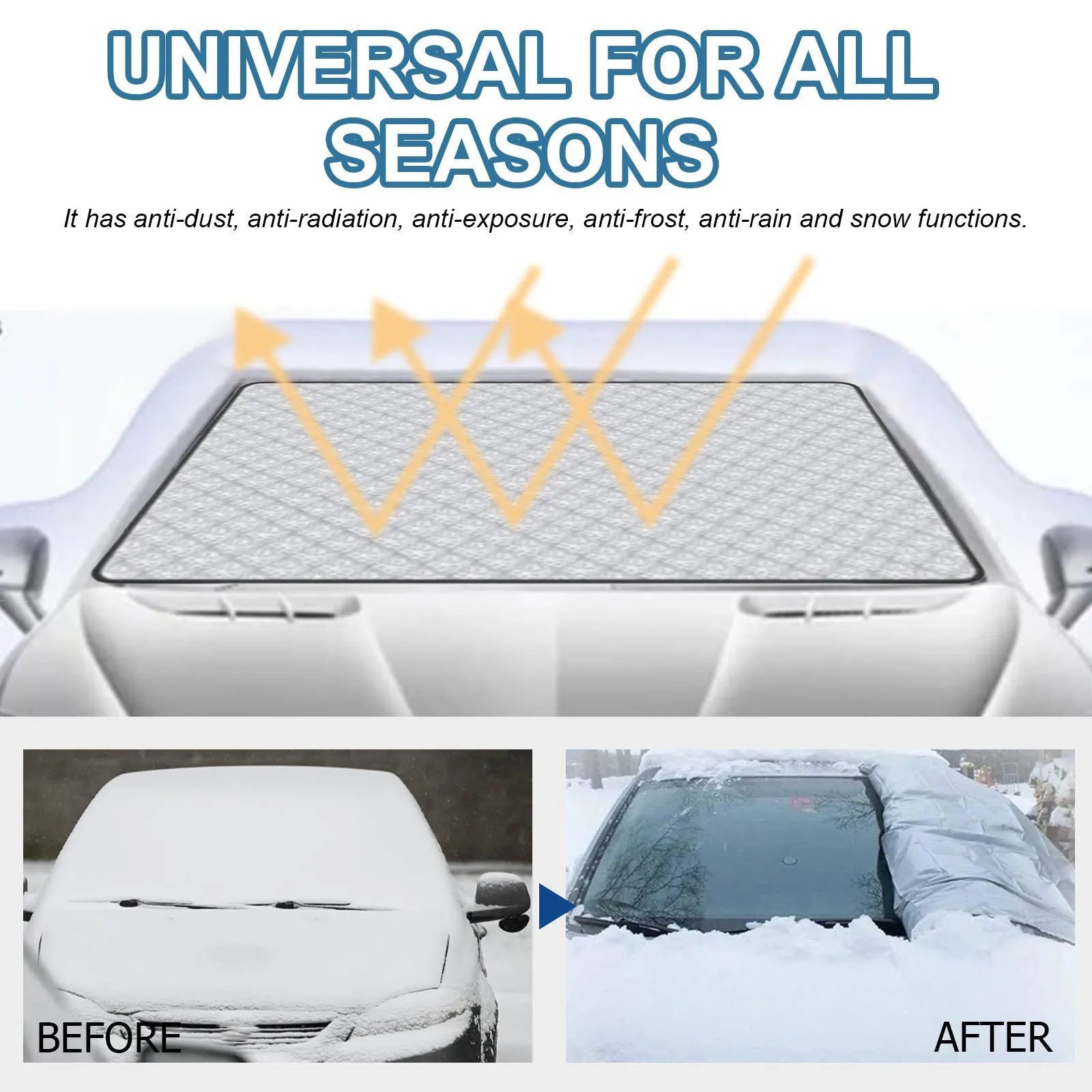Aluminium film car windshield frost cover measuring 140 x 95 cm with nylon construction