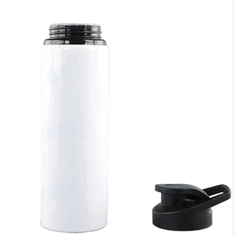 White aluminium cycling water bottle for outdoor sports with 600ml or 750ml capacity