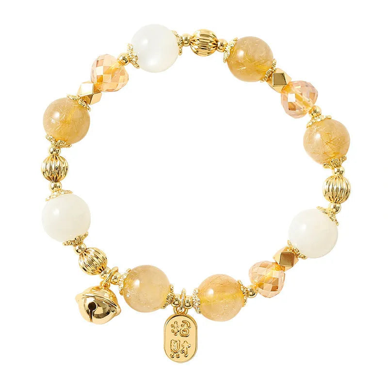 Gold rutilated quartz crystal bracelet in Lucky Fortune colour with Korean style design.