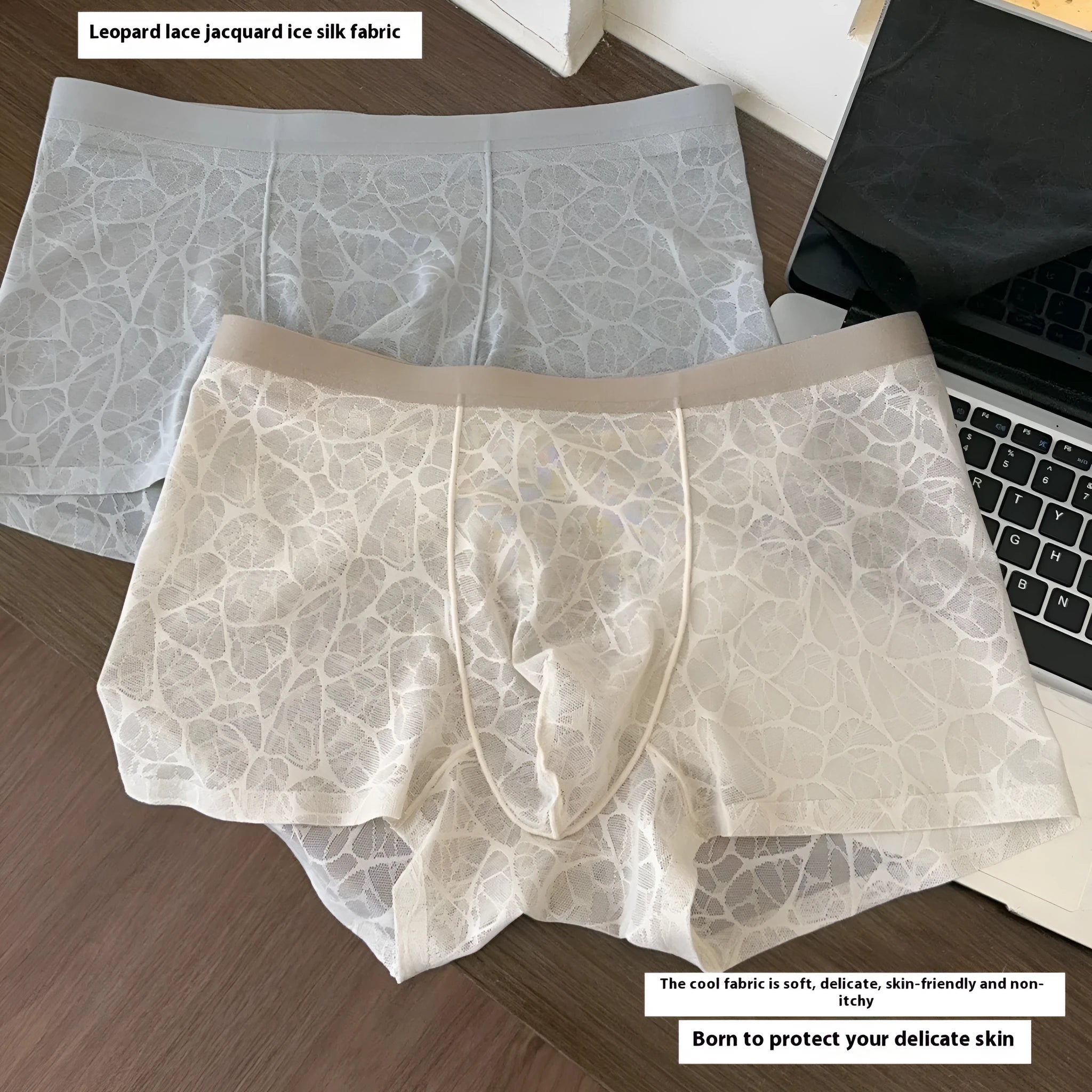 Thin lace leopard jacquard pattern men's underwear shorts in five colours