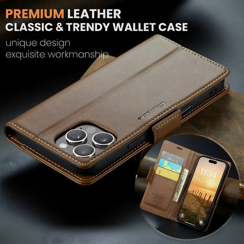 Black anti-theft TPU leather phone case with card slot and kickstand for iPhone model