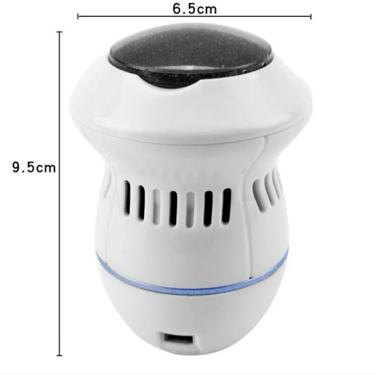 Beige and white electric foot file callus remover with two grinding heads and USB cable