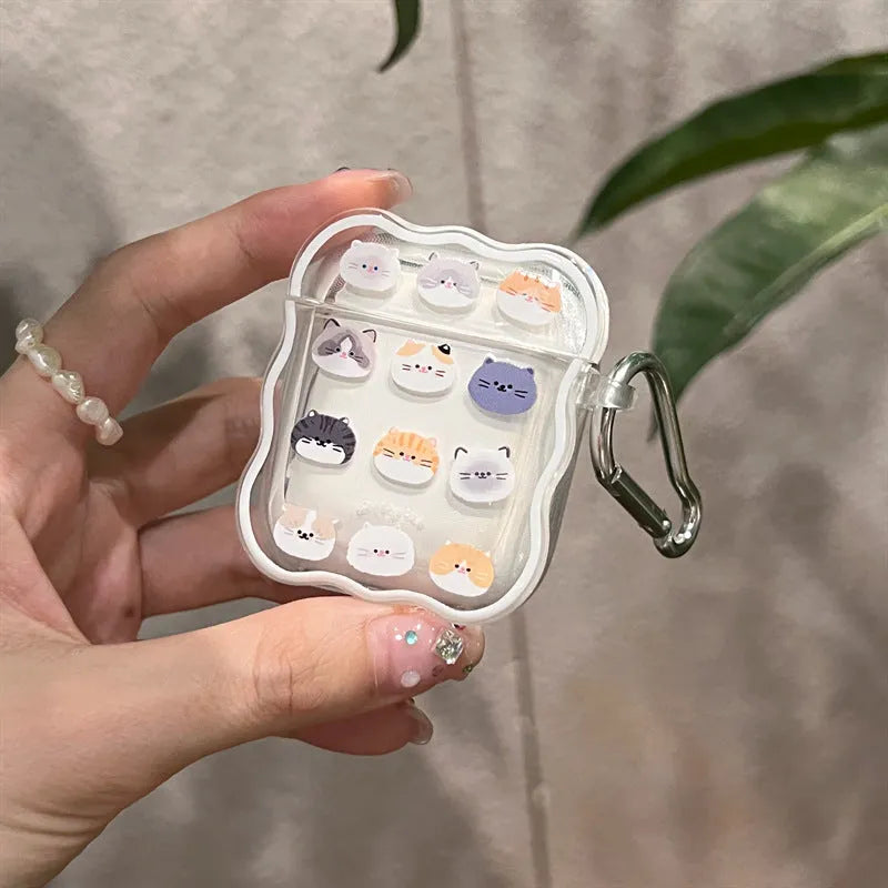 Transparent TPU protective case for AirPods 3 with cute dog and cat full-screen print and black edge