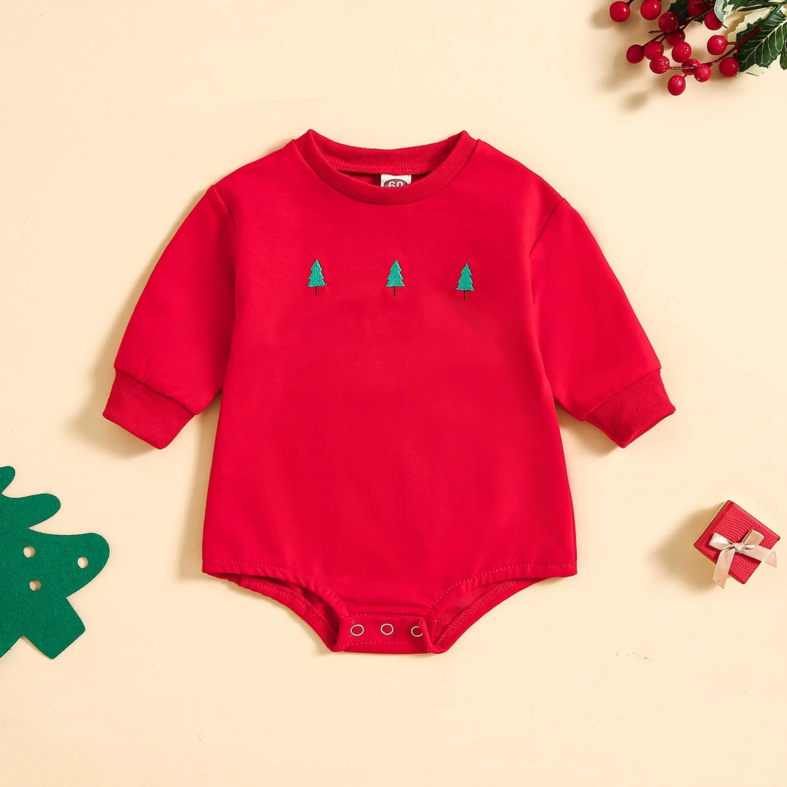 Baby cotton printed Christmas hat cartoon triangle jumpsuit in red