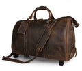 21 inch head layer cowhide trolley bag in brown glossy leather with telescopic handle and wheels