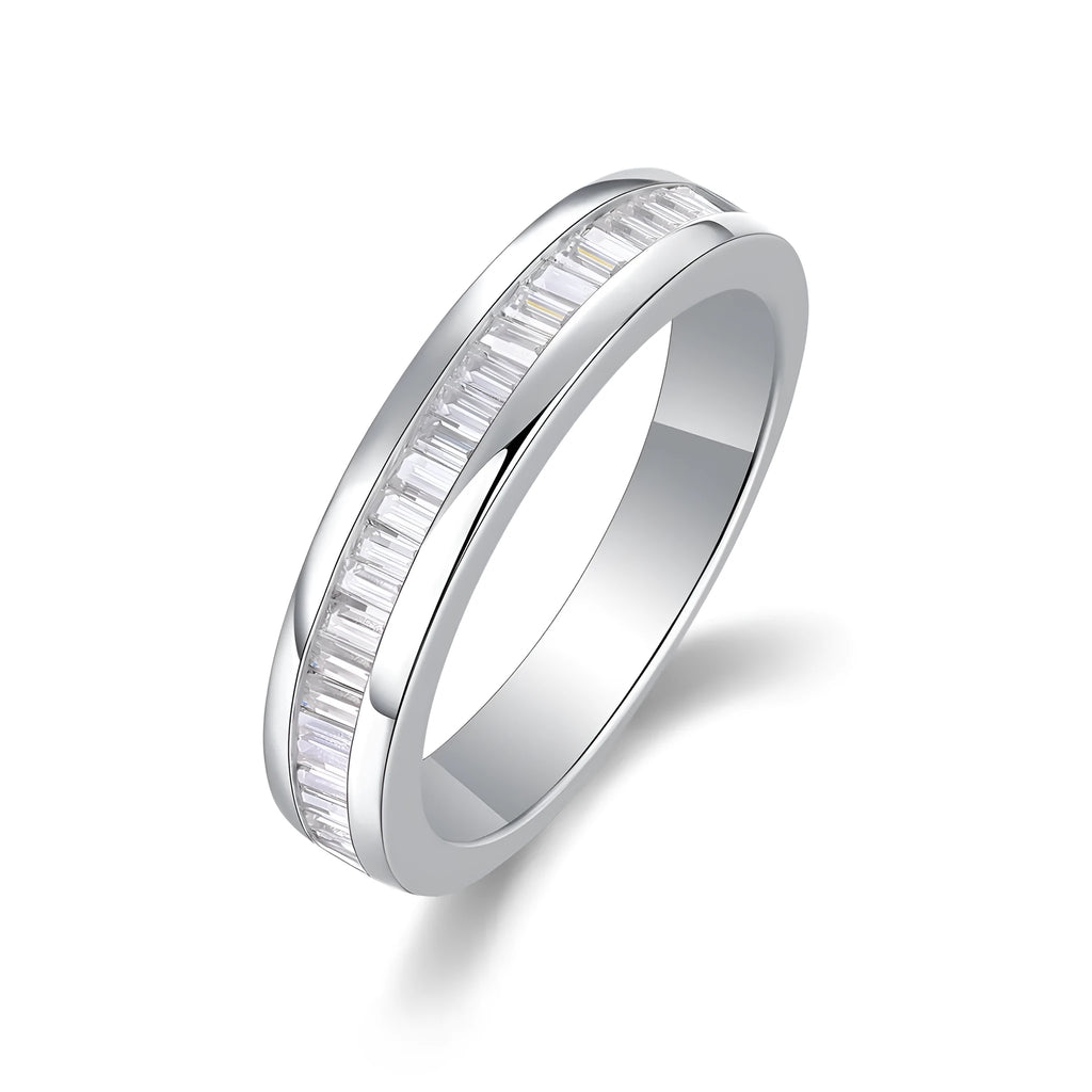 Square moissanite wedding ring set in S925 silver with platinum plating, gift box and GRA certificate