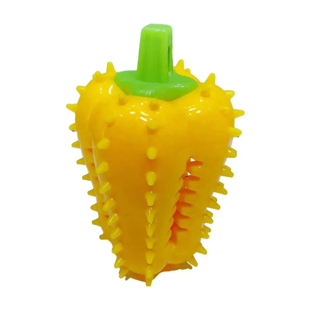 Interactive dog teething chew toy in TPR rubber, 10x5.2cm, treat dispensing, beef scent, green red yellow