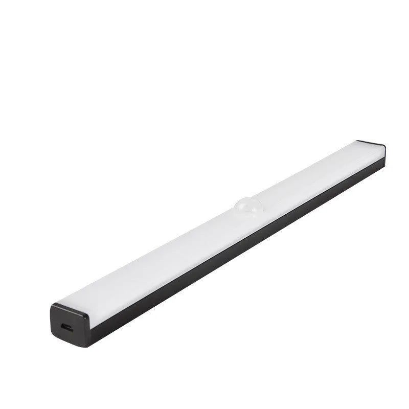 Black and white battery-operated LED strip light with body motion sensor in various lengths.