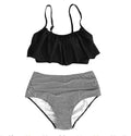 Women's high-waisted conservative ruffled swimsuit in polyester fibre available in multiple colours