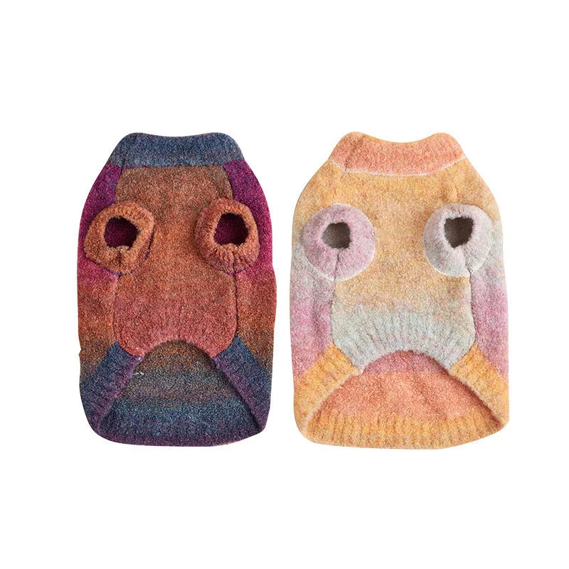 Rainbow coloured dopamine pattern dog sweater in wool acrylic blend fabric