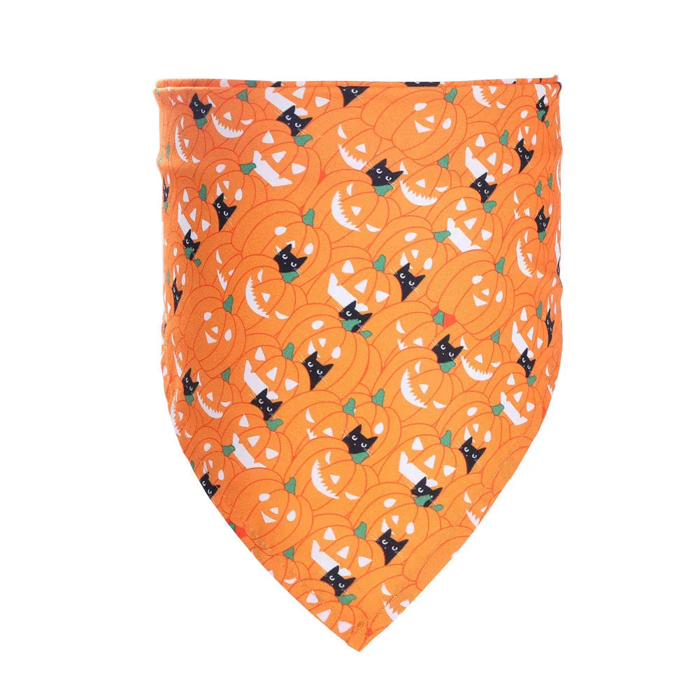 Halloween pet saliva towel triangular scarf in funny pumpkin on black colour for cats and dogs