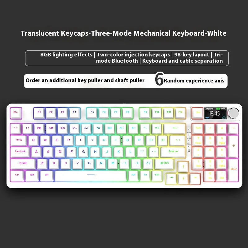 98-key wireless Bluetooth mechanical keyboard kit with metal knob on desk