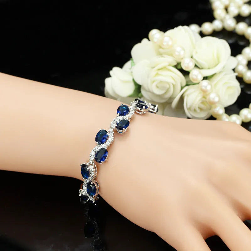 Copper plated real white gold colour bracelet with AAA zircon stones, geometry shape, 18.4 cm length