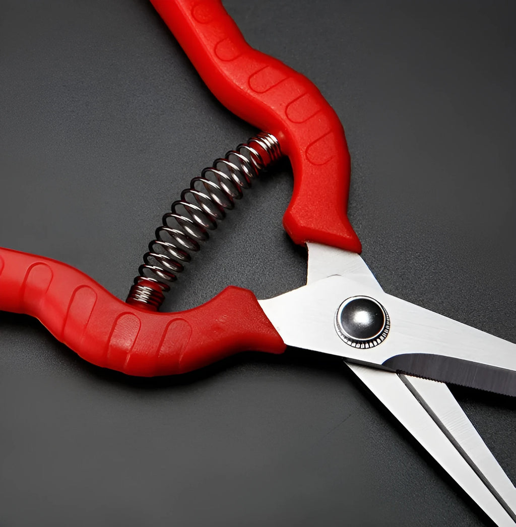 Straight bonsai gardening scissors with stainless steel blade and pink ABS plastic handle