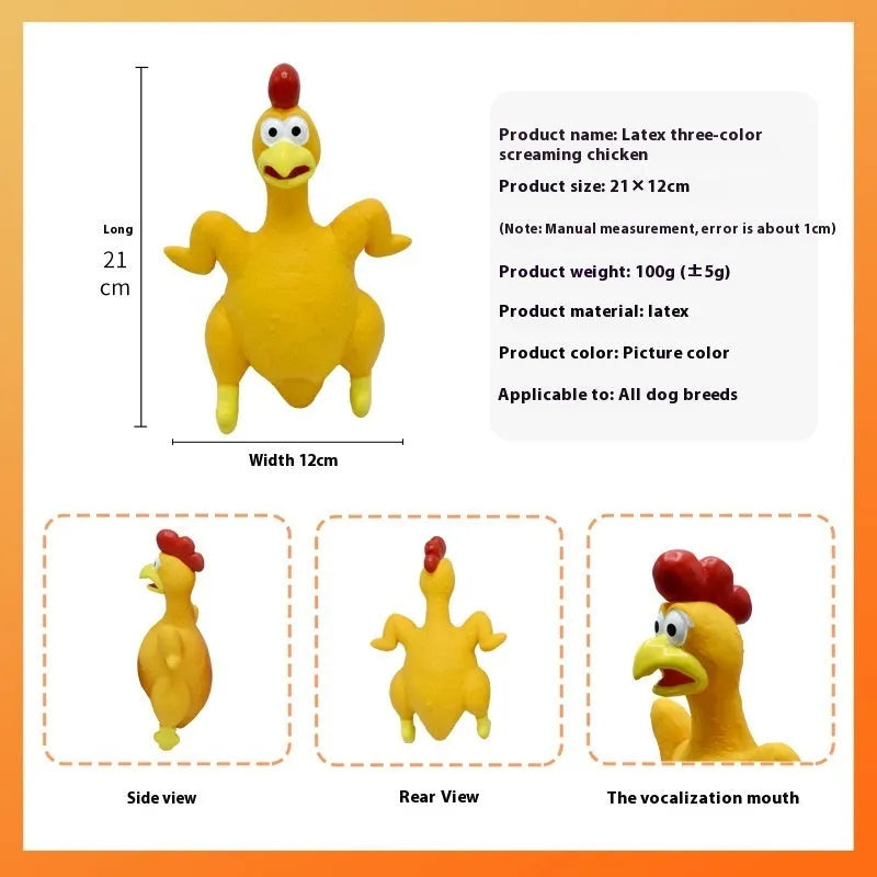 Orange roast chicken latex dog sound toy with vent squeaker, 21cm tall, bite-resistant design