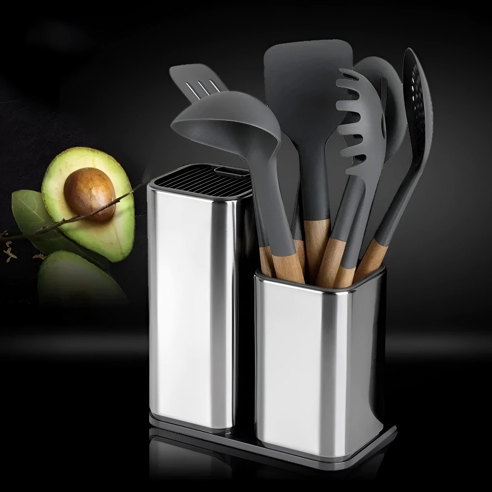 Black and white PP material kitchen tool holder with detachable bottom for knife and cutlery storage