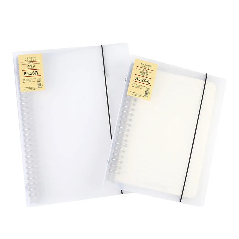 Class Notepad 26-hole A5 looped binder with PP matte cover on a desk.