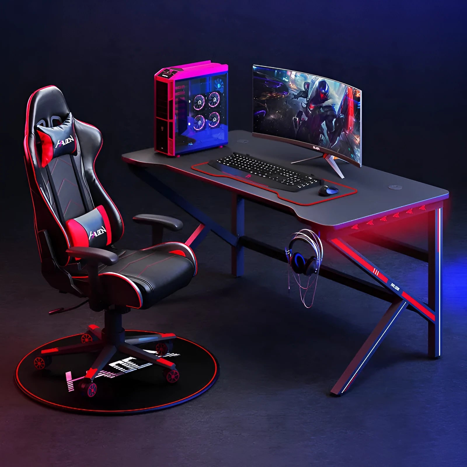 Home fashion gaming desktop computer desk in Dark Awakening colour solid finish