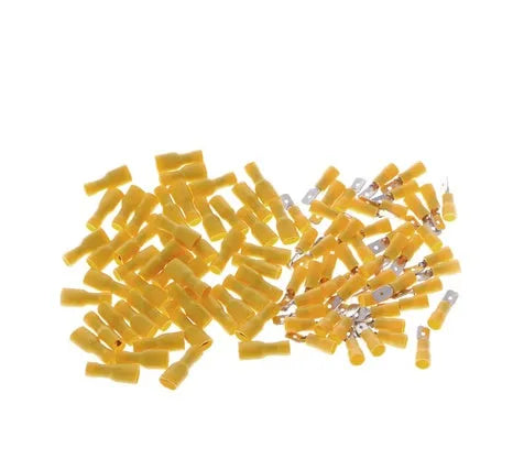FDFD1-250 fully insulated male and female spring terminal connectors, red and yellow, 50 pairs