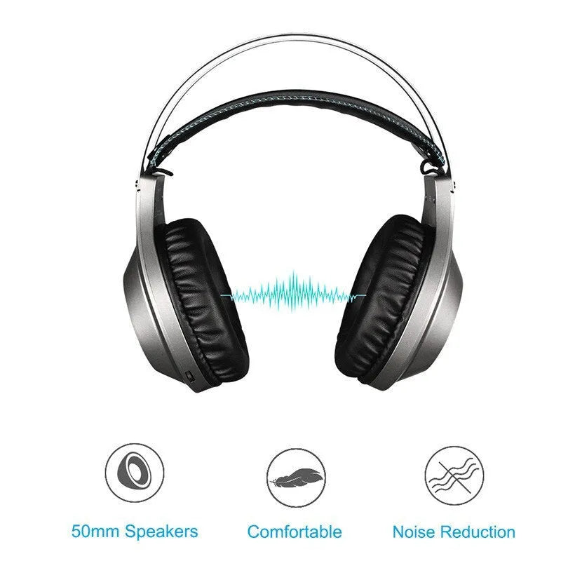 NUBWO N2 black and silver over-ear gaming headset with adjustable microphone and 3.5mm cable