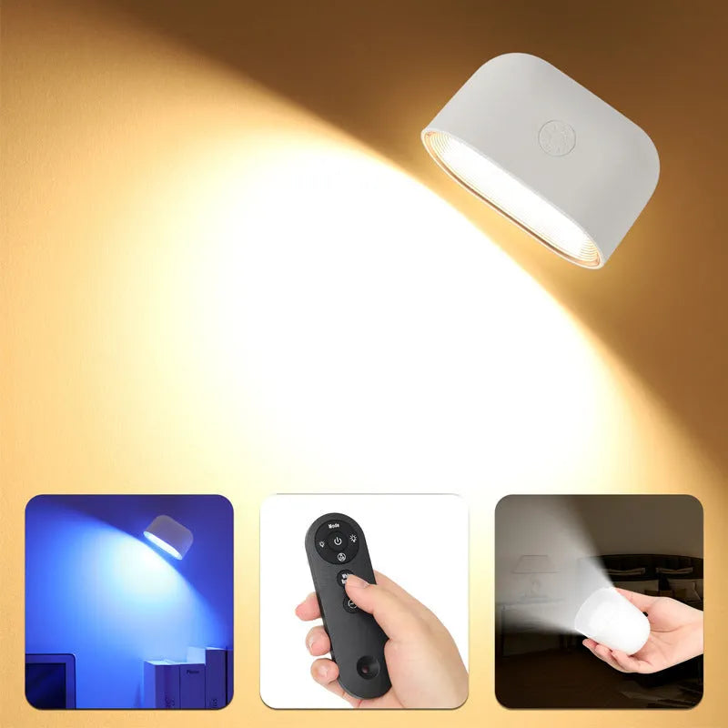 Oval-shaped remote touch magnetic wall lamp mounted on a wall, showing colour-changing LED lights.