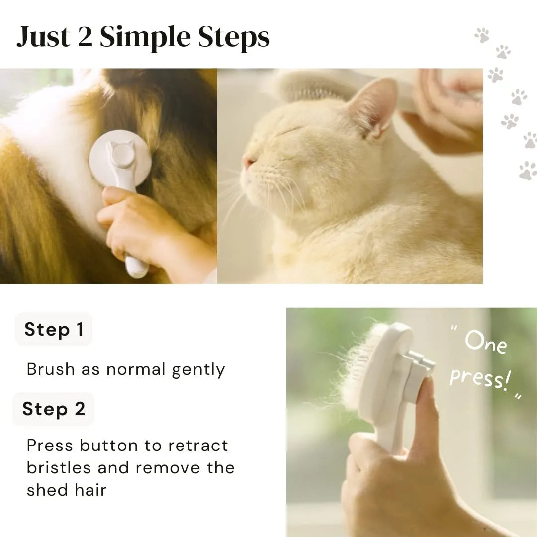Blue self-cleaning slicker brush for dog and cat grooming with non-slip handle