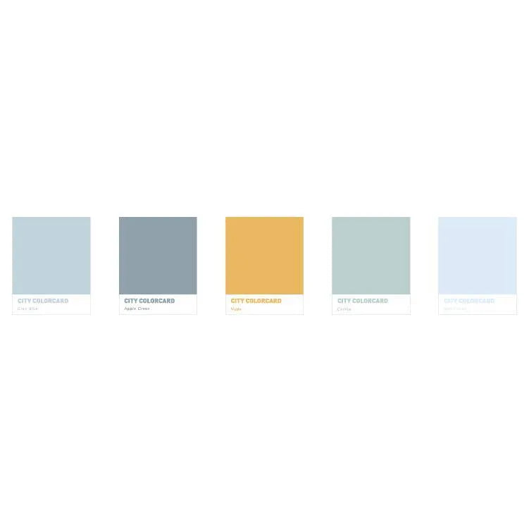 Set of rectangle memo note cards in four city colour styles, showing 75mm by 95mm size.