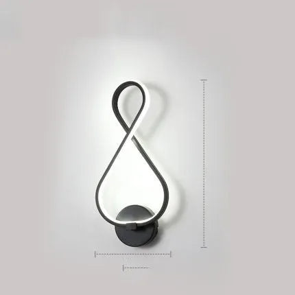 Nordic minimalist LED wall lamp with silicone shade in 8 black finish, bedside lighting, 220V button switch