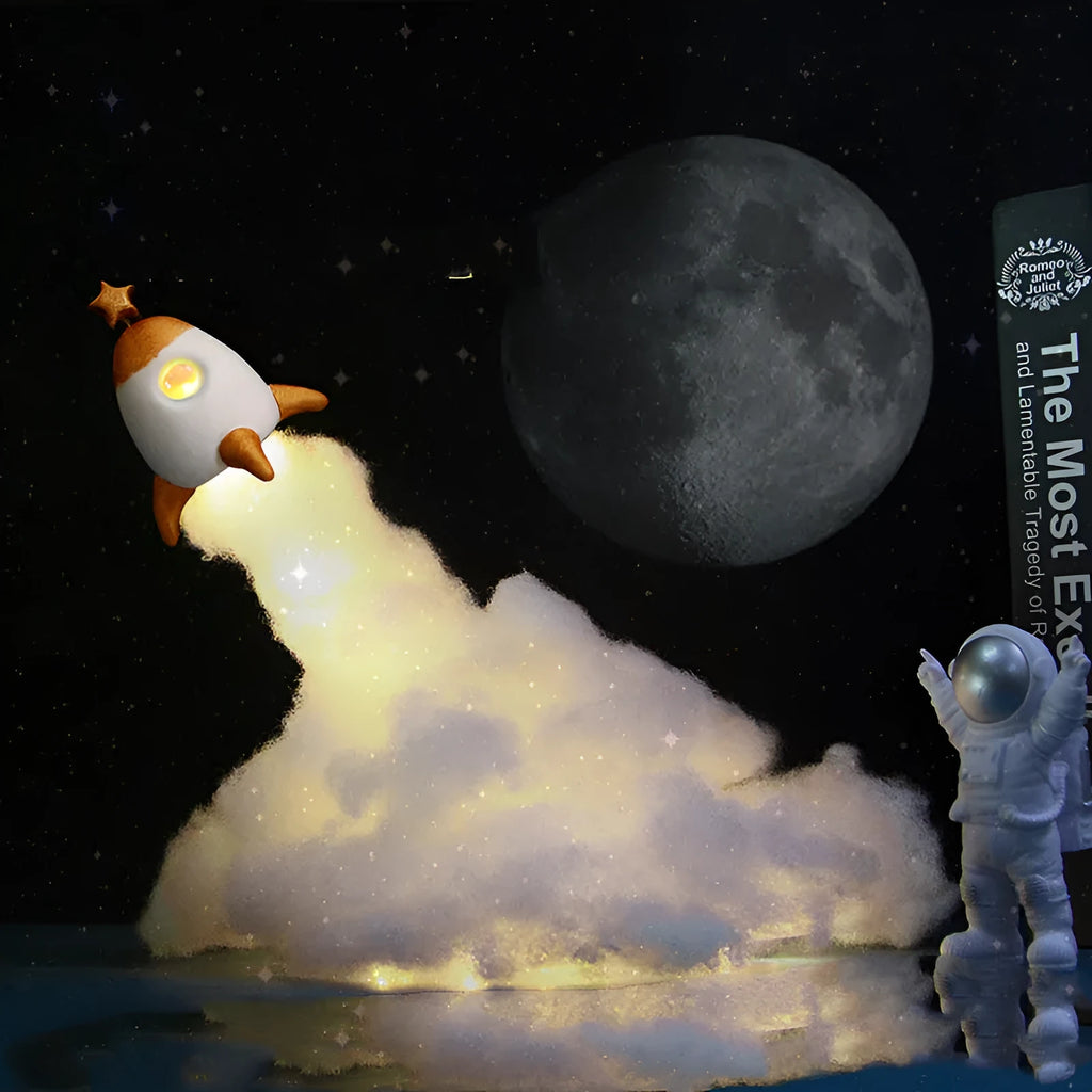 DIY astronaut rocket LED night light kit with warm white lighting and desktop decoration components