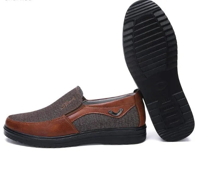 Men's business casual flat shoes with breathable mesh inner and polyurethane sole, low heel, round toe, colour matching pattern