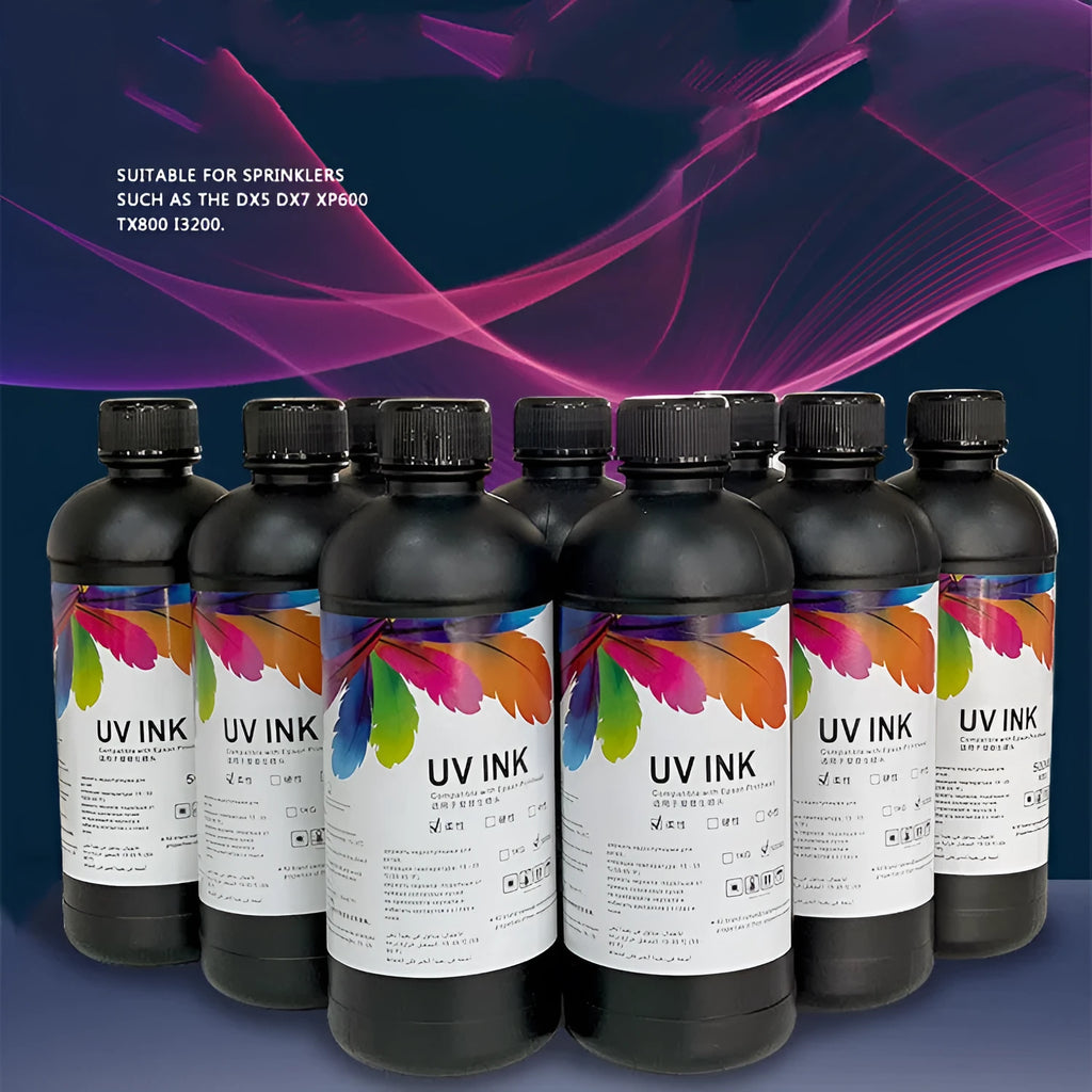 500ml bottle of Epson compatible UV printer ink for XP600 TX800 models in multiple colour options.