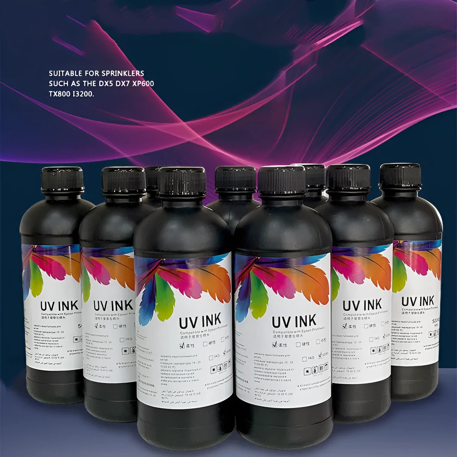 500ml bottle of Epson compatible UV printer ink for XP600 TX800 models in multiple colour options.