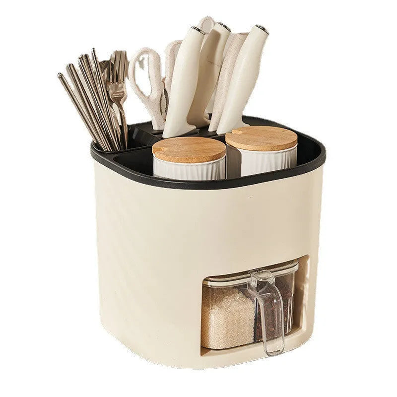 Rotating kitchen storage bucket with four-compartment spice box set in simple style