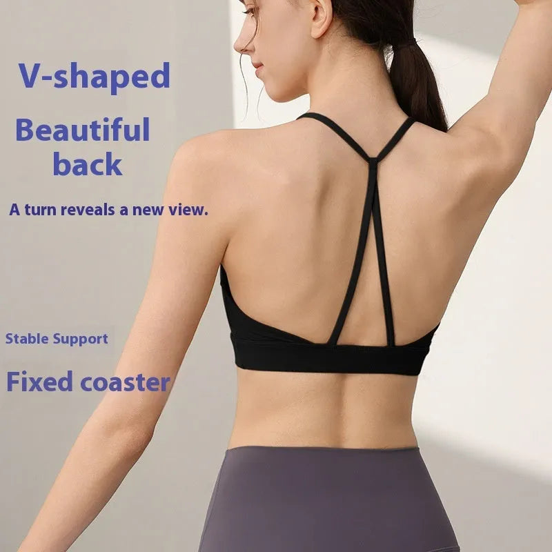 Women's high-strength sports vest with fixed double-shoulder straps in nylon fabric.