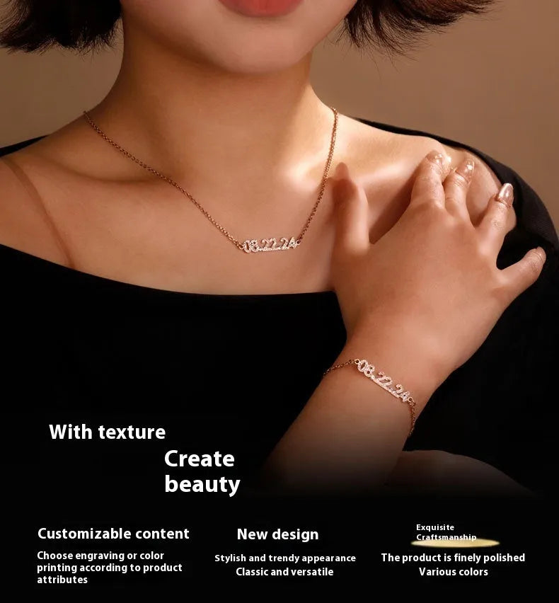 Stainless steel digital bracelet watch with diamond-set numbers on the face, shown in gold tone.