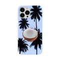 iPhone case with summer coconut design showing front and back views