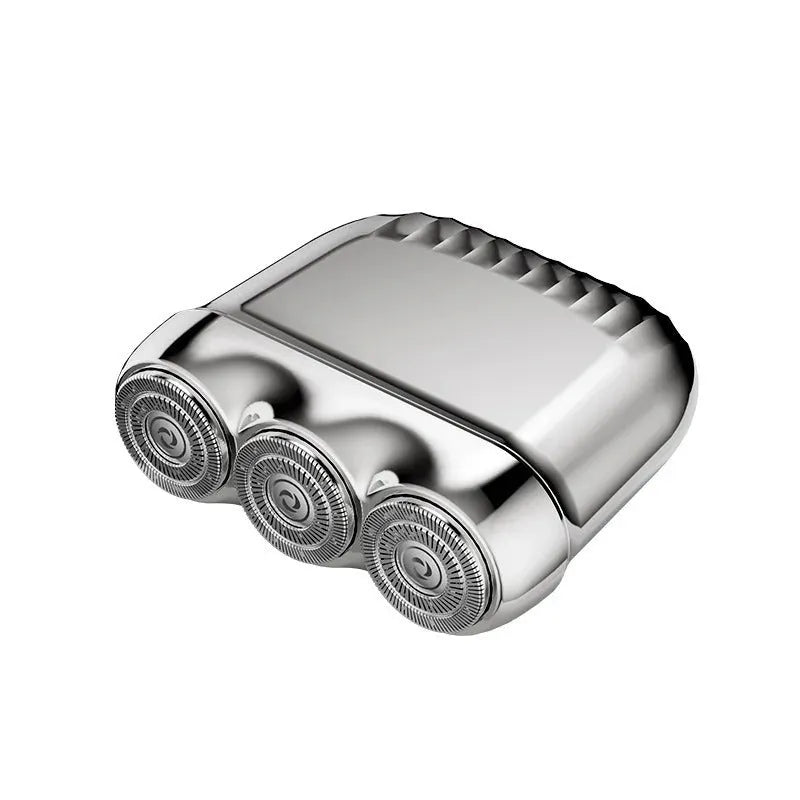 Three-head magnetic electric shaver in four colour options with rechargeable battery.