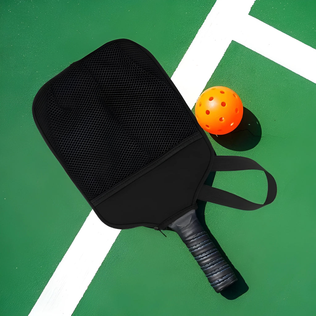 Black Lu Ding rubber badminton racket bag set with lanyard net pocket and pick ball bag on grass