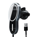 Black magnetic wireless car charger bracket with USB cable, compatible with Apple iPhone and Android phones