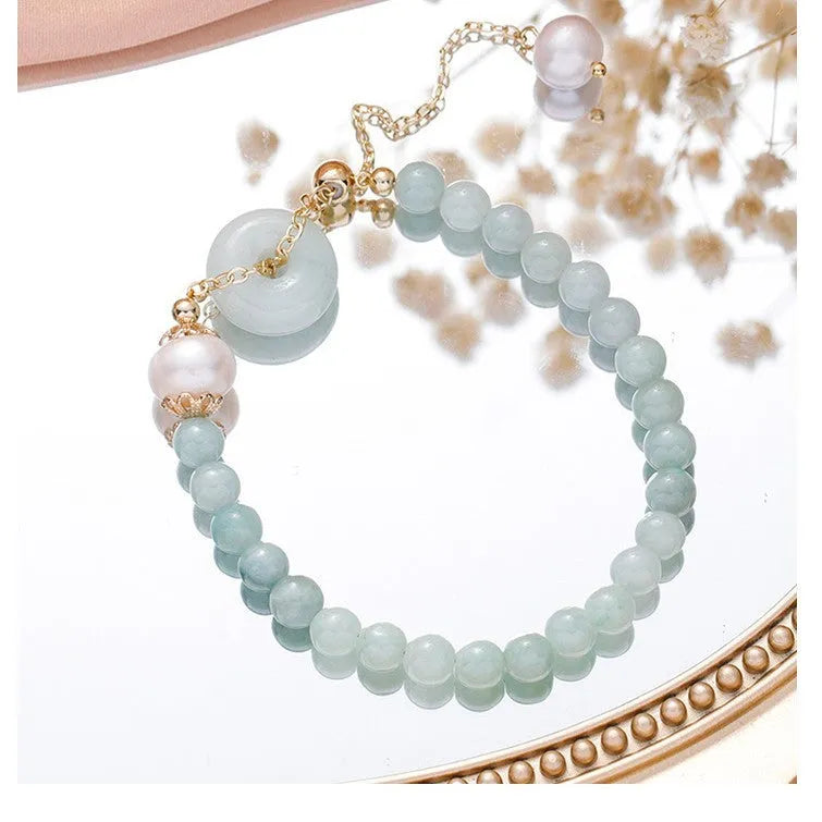 Women's Korean-style crystal bracelet with jade pendant and multiple closure options