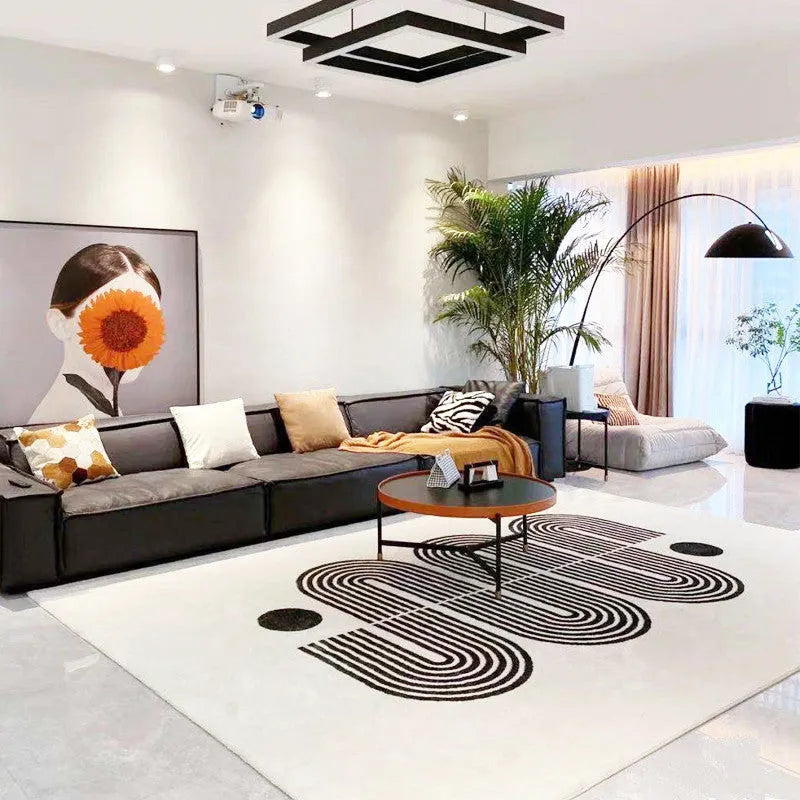 Large blended rectangular area mat with geometric pattern, about 1.3cm thick, for living room and household use.